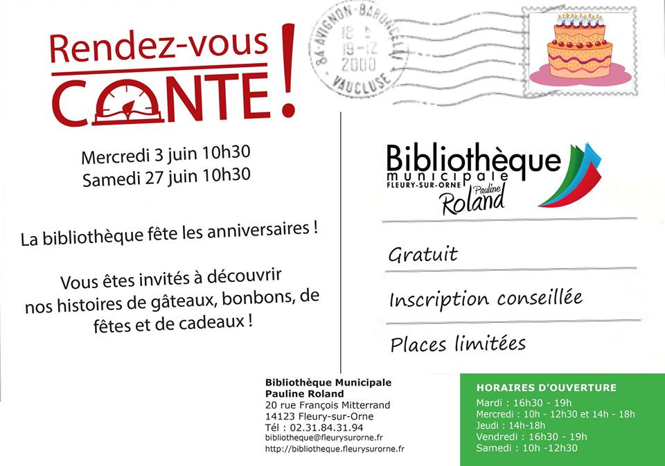 [Heure du conte] La prochaine séance aura lieu samedi 27 juin à 10h30 à la bibliothèque (20 rue François Mitterrand) pour les 2-5 ans !