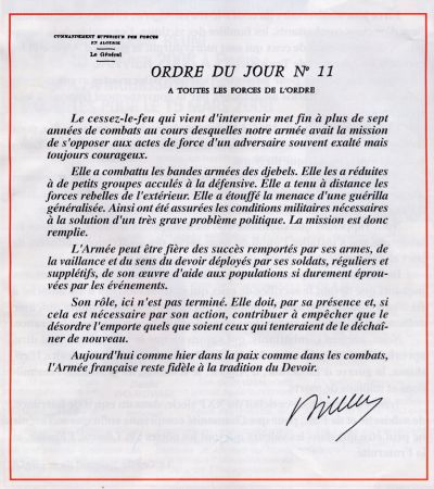 ORDRE DU JOUR du Général AILLERET du 19 mars 1962